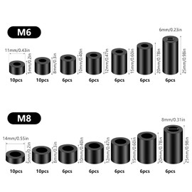 CHENYU Pack of 100 ABS Spacer Sleeves Plastic M6 M8 Black Spacer Plastic Nylon Spacer Wall and Screw Spacer with Storage Box