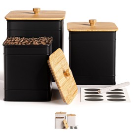 Kitchen Canisters for Countertop Set of 3 with Customizable Chalkboard Labels & Marker Pen - Big Iron Kitchen Canisters with Airtight Lids - Canisters Sets for the Kitchen - Black Kitchen Canister Set