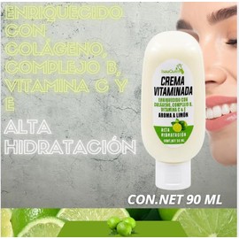 Crema Vitaminada IsaaQuim® con Colágeno, Complejo B, Vitamina C y E | Aroma a Limón | Crema Hidratante Corporal | 90 ml