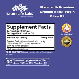NaturaLife Labs A Higher Standard Odorless Garlic 3000 mg per Serving Immune System Support - 150 Soft gels