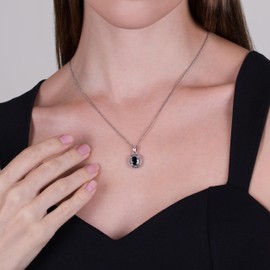 Gemondo USA 925 Sterling Silver Oval Cut Black Spinel & Marcasite Classic Pendant Necklace, 18" Length