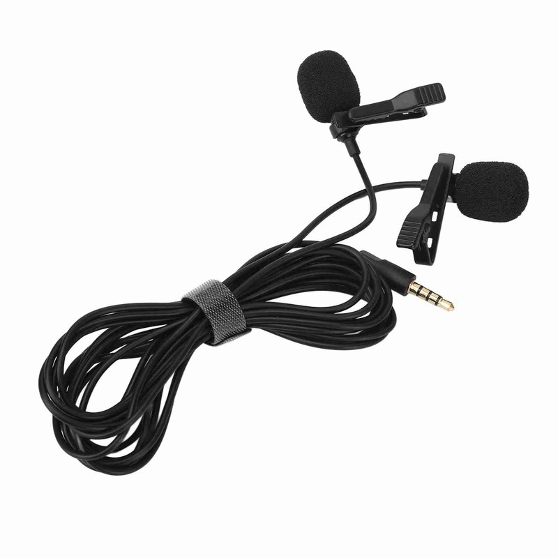 Black Double Head Lavalier Lapel Microphone No Driver Installation Required
