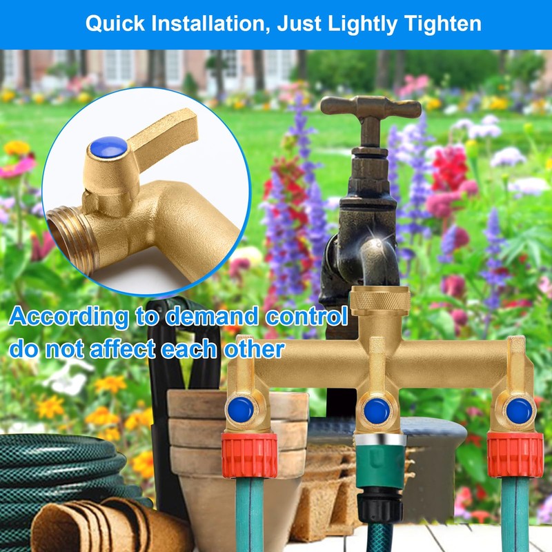 Brass Garden Hose Splitter, 3 Way Hose Splitter, Outdoor Hose
