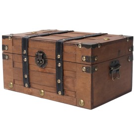 DECOR4SEASON Vintage Wooden Treasure Chest - Decorative Storage Box with Hinged Lid,Brown