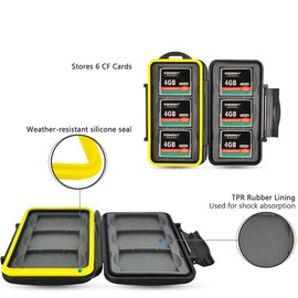 JJC Memory Card Case Water-resistance Carrying Holder Storage 6 PCS CF Compact Flash Cards Protector Box with Carabiner