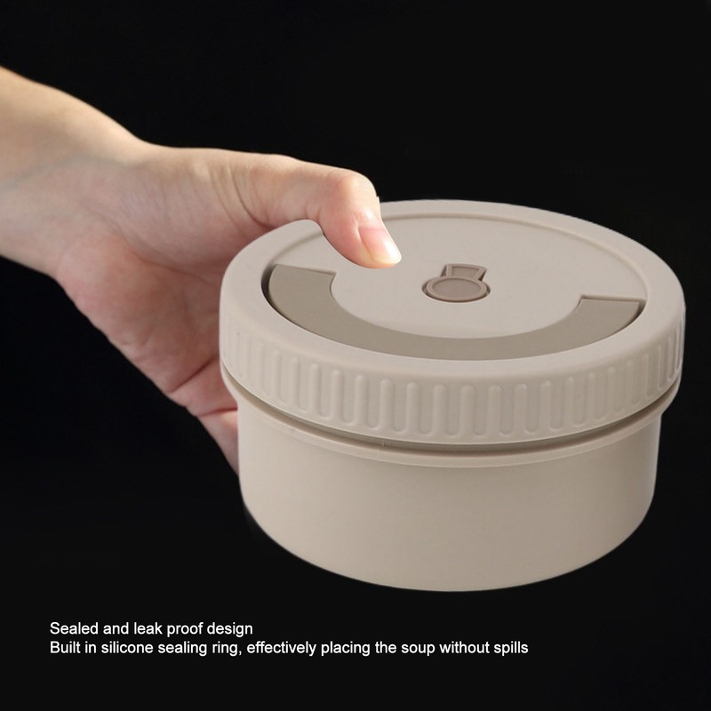 Insulated Food Container Beige 316 Stainless Steel Round Sealed Leak