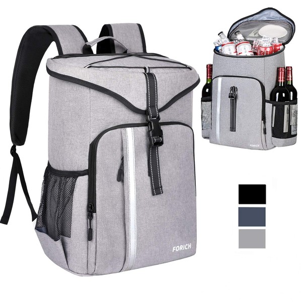 FORICH Cooler Backpack Insulated Backpack Cooler Bag Leak Proof Portable Soft Cooler Backpacks to Work Lunch Travel Beach Camping Hiking Picnic Fishing Beer Bottle for Men Women, 30 Cans (Z - Grey)