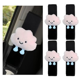 SHMZK 4 PCS Cartoon Smile Cloud Car Seat Belt Covers, Soft Seat Belt Shoulder Pad with Comfort Plush, Safety Strap Pads Neck Shoulder Protector for Auto Safety, Car Accessories (Pink)