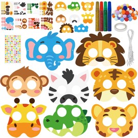 Cinrobiye 24p Sets Jungle Animal Masks Craft Kit DIY Safari Animal Dress-Up Party Face Mask Paper Wild Animals Party Favors for Kid Classroom School Fun Craft Activities Gift Supplies