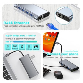 USB C HUB, 11-in-1 USB Hub of PC USB 3.0 Extender Multiport Adapter with 4K HDMI USB C Adapter VGA Type-C PD Ethernet SD/TF Card Reader, 3.5mm AUX, Compatible MacBook Pro/Air Laptops,Aluminum