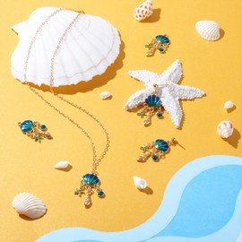 Spritewelry 10pcs Enamel Shell Charms Blue Seashell Pendants with Starfish Conch Ocean Beach Tiny Dangle Beads for Jewelry Making Necklace Bracelet Earring DIY Accessories