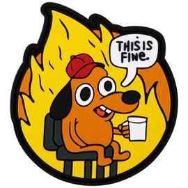 This is Fine Dog Patch, 3.5x3.1 Inch Creative Dog Morale Patch Funny Meme Embroidered Patches Dog Embroidered Applique Patches with Magic Tape Backing for Backpacks, Jackets, Jeans, Vests