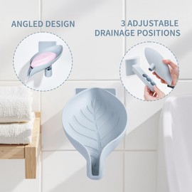 Thalirem Leaf-Shaped Wall-Mounted Soap Holder with 3 Adjustable Drainage Positions & 180° Rotating Tray – Heavy-Duty Adhesive Backing, Space-Saving Soap Holder for Showers, Sinks, Grey