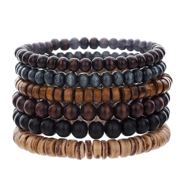 ALRNBY Mens Beaded Bracelet Wooden Bead Bracelet Set Stackable Elastic