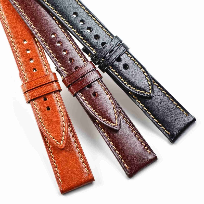 WOCCI 22mm Luxury Leather Watch Strap with Golden Buckle (Black)