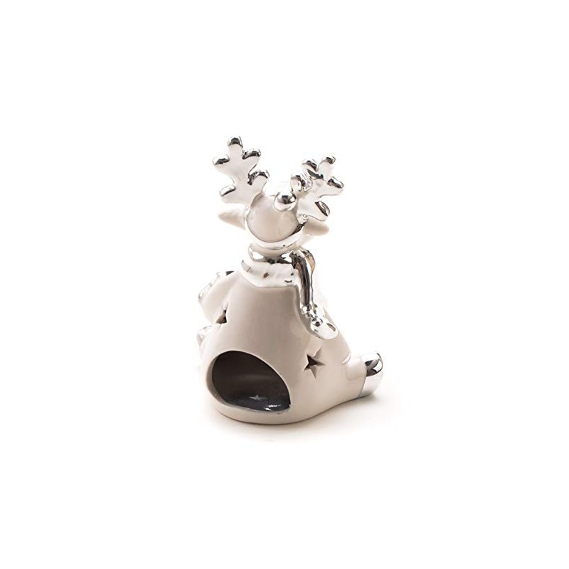 DARO DEKO Ceramic reindeer tea light holder, silver-white, 11 x