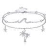 Wave Anklet Sterling Silver Palm Tree Starfish Layered Ocean Beach