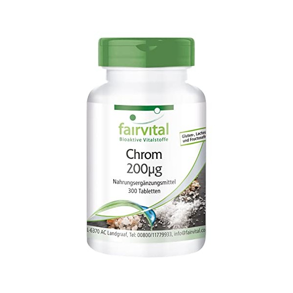 Fairvital | Chrompicolinat - 200mcg Chrom pro Tablette - Hochdosiert - Vegan - Chromium Picolinate - essentielles Spurenelement - 300 Tabletten