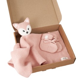 Livella Cuddly Blanket "Fox" with Socks - Pure Organic Cotton - Premium Comforter Blanket, Cuddly Blanket, Knitted Blanket - Velvety Soft & Breathable