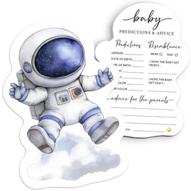 BHTPNG 50 Pcs Double Side Baby Predictions & Advice Cards for New Parents Baby Shower Games for Wishes Decorations, Gender Reveal Games, Advice for New Parents to Be(Space Astronaut) -A01