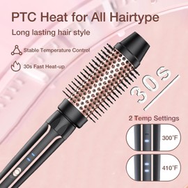 Thermal Brush, 38mm Lockenbürste Dual-Spannung Wärmebürste passend für Reise, Thermobürste mit abnehmbarem Bürstenkopf, Heiße Bürste Erzeugt Für Wurzelvolumen und Natürliche Locken mit 2 Clips