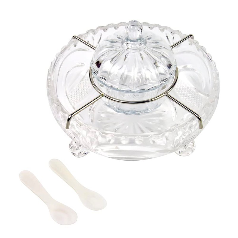 DUEBEL Caviar Serving Set, 1 Glass Divided Serving Bowl Set
