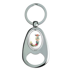 GRAPHICS & MORE Letter J Floral Monogram Initial Keychain Chrome Metal Spinning Oval Bottle Opener