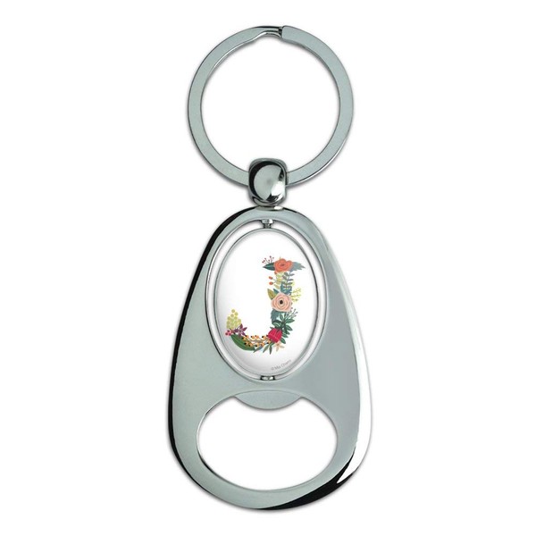 GRAPHICS & MORE Letter J Floral Monogram Initial Keychain Chrome
