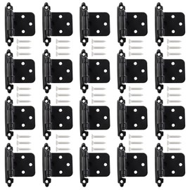 Aracombie 1/2 Inch Overlay Cabinet Hinges,20 Pcs-10 Pairs Satin Chrome Cabinet Hinges with Screws,Self Closing Door Hinges for Cabinets Kitchen Bathroom(Matte Black)
