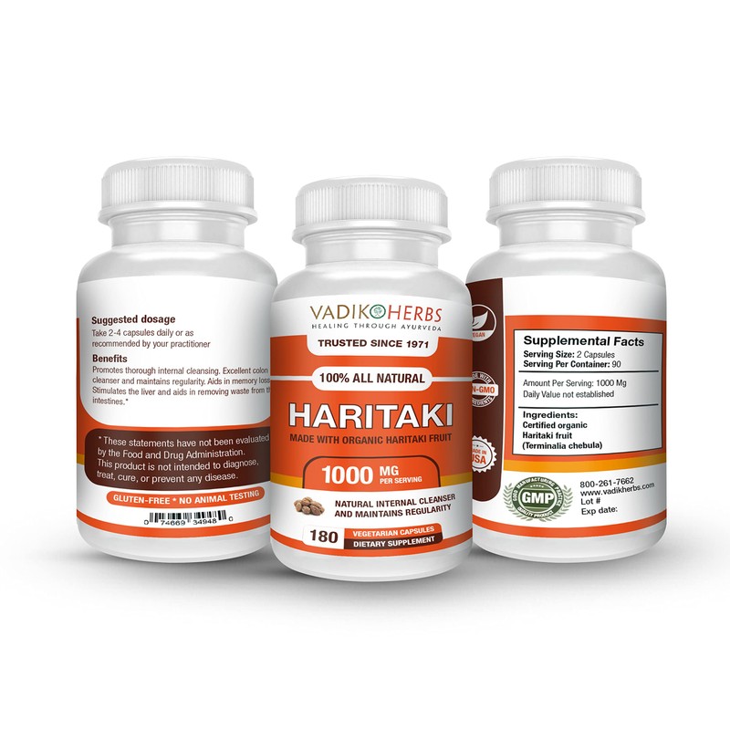 Vadik Herbs Certified Organic Haritaki (Terminalia chebula) | Made in