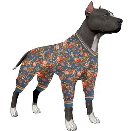 LovinPet Big Dog Pajamas, Post Operative Protection Dog Jammies, Coverage Dog Jumpsuit, Lightweight Roses Bed of Roses Teal Prints as Dog Sweater Bottoming for Large Dogs Apparel XXL