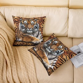 Tiger Decorative Pillow Cover for Sofa Couch Chair,Wild Animal Fur Throw Pillow Case Cover,Photography Tiger Skin Print Luxury Pack of 2 20"x 20" Cushion Cover Room Decor