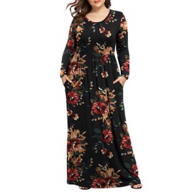 LONGYUAN Women's 2024 Fall Winter Dresses Casual Maternity Plus Size Loose Comfy Long Swing Dress Fl Brown Black 2XL