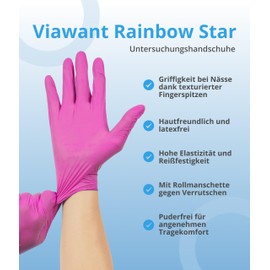 Viawant® Rainbow Star Disposable Nitrile Gloves M [Pack of 96] Sturdy, Hypoallergenic, Powder-Free & Latex Free - Tear-Resistant Disposable Gloves