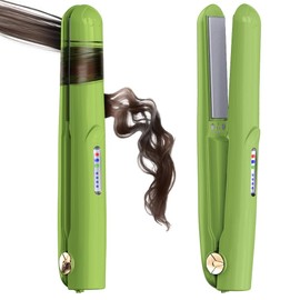 Cordless Hair Straightener and Curler 2 in 1 Ceramic Flat Iron Mini Cordless Portable Travel Hot Tools Straight Curl for Women Men USB Rechargeable with Pouch (Dark Green) 9