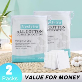 Vexlytra Premium Cotton Pads (200 Count) - Makeup Remover Pads, Hypoallergenic & Lint-Free, 100% Pure Cotton, Gentle on Sensitive Skin, Disposable Facial Cotton Pads