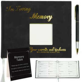 Black Leather Funeral Guest Book for Memorial Service Celebration of Life Guest Book for Memory Service in Loving Memory Funeral Sign in Book |1 GuestBook|1 Black Pen|1 Table Card| in Package Box