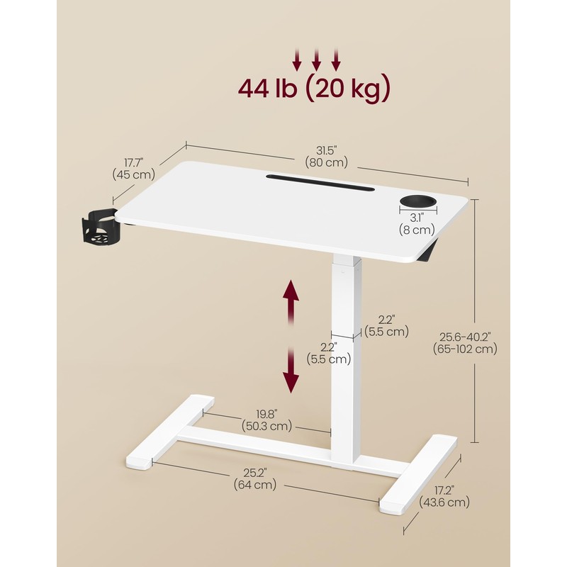 VASAGLE VASAGLE Overbed Table with Wheels, Mobile Standing Computer Desk,