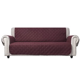 CHHKON 100% Waterproof Sofa Cover Burgundy Quilted Furniture Protector Sofa Slipcover with Side Pockets for Children, Pets for Leather Couch (Burgundy, 78'')