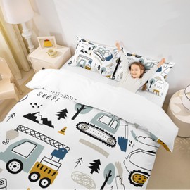 Homemissing Construction Site Digger Duvet Cover Toddler Bedding Set Truck Tractor Car Print Bed Linen 135 x 200 cm Teenagers Girls Boys with Zip 1 Pillowcase 80 x 80 cm