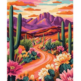 NEWENMO DIY Colourful Desert Painting by Numbers Adults, Colourful Flower Paint by Numbers Adult, Cactus Painting by Numbers Kits, DIY Hand Painted Oil Painting Set with Brushes and Acrylic Paints