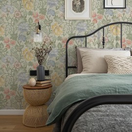 Orainege Peel and Stick Wallpaper Floral Contact Paper 16.9inx118.1in Self Adhesive Wallpaper Boho Green Floral Wallpaper Peel and Stick Removable Wallpaper for Living Room Bedroom Decor Vinyl Roll