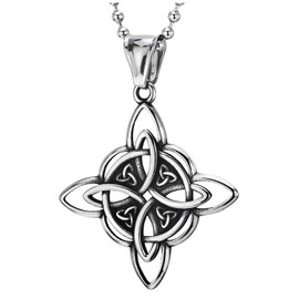Witches Knot Necklace Protection Celtic Knot Pendant, Stainless Steel, 23.6 In Ball Chain (CA)