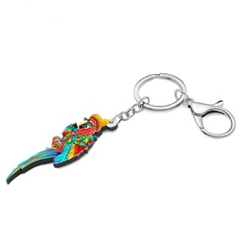 NEWEI Acrylic Parrot Keychain Cute Birds Keychain for Women Girls Bag Purse Hawaiian Accessories Charms, Sunset Chevron Orange/Evening Red