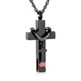 shajwo Cremation Cross Urn Necklace for Ashes Jewelry for Women Men Memorial Keepsake Birthstone Pendant for Human Pet,Red