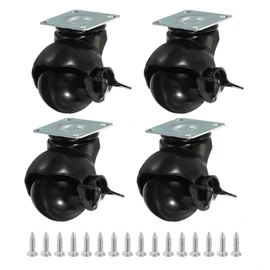 PATIKIL 2 Inch Ball Caster Wheels with Brake, 4 Pack 360° Rotating Swivel Top Plate Wheels 397 lbs Total Capacity Locking Caster with M4 Screws for Furniture Table Cabinet Gold