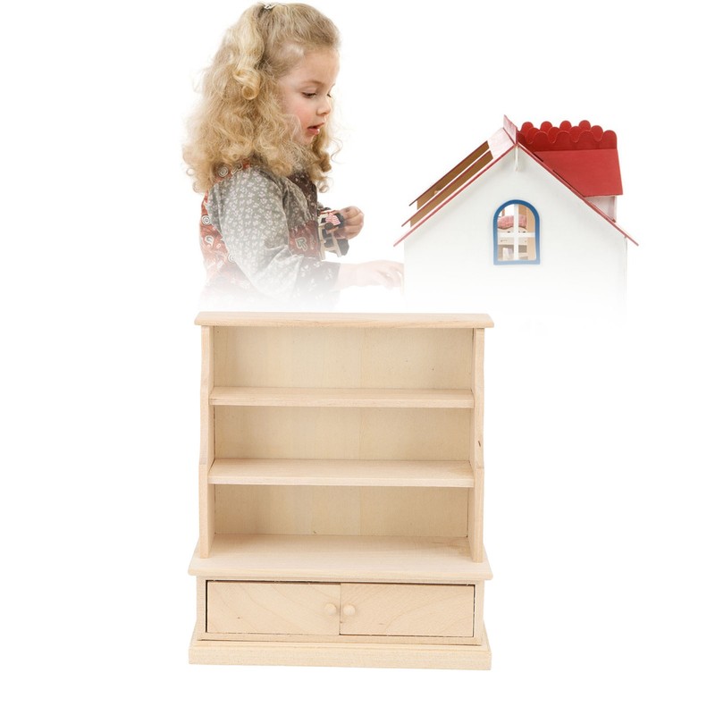 Dollhouse Bookshelf 1:12 Wooden Miniature Decoration Rugged Dollhouse Bookcase for