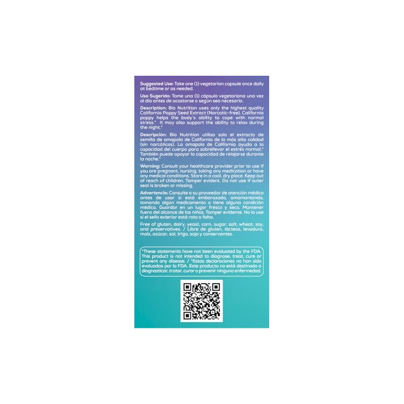 Bio Nutrition California Poppy Vegi-Caps, 60 unidades