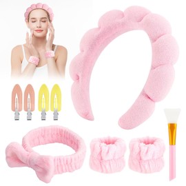 Set TXG de 9 piezas talla única: diadema flor nube, 4 pinzas, muñequeras y coleteros para skincare