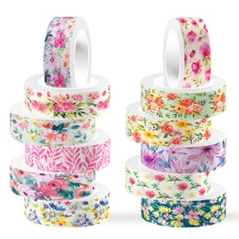 ktxaby 12 Rolls Flower Washi Tape Set,Spring Colorful Garden Themed Decorative Paper Tapes Floral Masking Tape for Monther's Day Scrapbooks Journals Vision Boards Planners DIY Crafts(5m/roll)